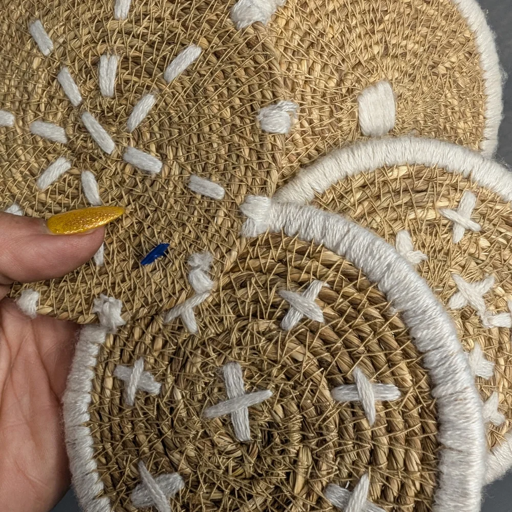 Handcrafted Bloomingville Seagrass Jute‎ Coasters with White Stitching